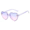 Retro purple glitter heart frame kids sunglasses featuring gold bee and gradient lenses - Heart Frame Little Bee Decor / Trans Purple Frame Blue Pink Gradient