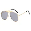 Fashionable metal double beam aviator sunglasses with gray lenses and gold frame - Gold Frame Grey Lens
