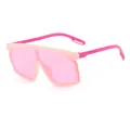 Trendy pink oversized shield sunglasses for kids featuring sporty UV protection design - Pink Frame Pink Mirror