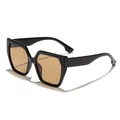 Stylish oversized black square cat-eye sunglasses with gradient brown lenses for women - Black Frame Tea Lens