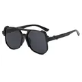 Oversized black aviator sunglasses with double bridge punk hip hop style for UV protection - Bright Black Frame Grey Lens
