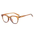 Retro round anti-blue light computer glasses with transparent tea brown acetate frame - Tea Frame