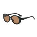Retro ovale zonnebril met zwart montuur en bruine glazen voor UV-bescherming - Glanzend zwart frame thee lenzen