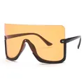 Large oversized shield sunglasses featuring vibrant orange lenses and star accents - Black Frame Yellow Lens