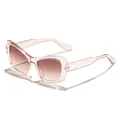 Stylish oversized cat-eye sunglasses with transparent pink frames and gradient lenses - Champagne Frame Double Tea Lens