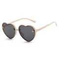 Cream heart-shaped children's sunglasses featuring golden bee accents and dark lenses - Heart Frame Little Bee Decor / Cream White Frame Gray Lens