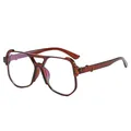 Retro Übergroße Aviator Brille mit Blaulichtfilter und bernsteinfarbenem Gestell - Dunkelbrauner Rahmen Blaulichtfilter