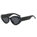Trendy black oval frame sunglasses with decorative gold star accents for fashion-forward women - Bright Black Frame Grey Lens