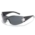 Gafas de sol tipo pantalla Y2K con detalle de estrella plateada y protección UV - Montura Negra Lente Gris