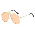 Fashion aviator sunglasses with double bridge metal frame and orange tinted lenses - Gold Frame Champagne