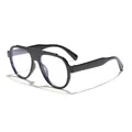 Oversized black flat top pilot glasses with clear lenses and vintage retro style - Bright Black Frame Anti-Blue Light