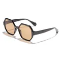 Retro polygon sunglasses with black frame and amber lenses for unisex fashion - Black Frame Tea Lens