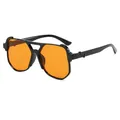 Trendy oversized aviator sunglasses with black frame and vibrant orange punk lenses - Black Frame Orange Lens