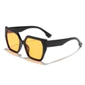 Stylish modern square cat-eye sunglasses featuring yellow tinted lenses and black frame. - Black Frame Orange Lens