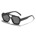 Retro black double bridge sunglasses with irregular hexagonal frame for women - Black Frame Grey Lens