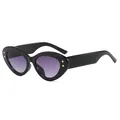 Stylish oval sunglasses with black frames, purple gradient lenses, and golden star studs - Bright Black Frame Double Gray Lens