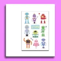 Set of cute cartoon robot temporary tattoo stickers for kids - Robot Style (WK-078) / 1 Piece