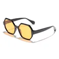 Retro hexagonal sunglasses featuring stylish yellow tinted lenses and black frames - Black Frame Orange Lens