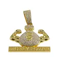 Iced out gold plated hip hop money bag pendant with dollar sign and muscle arms detail - Gold Pendant Only (Without Chain) / Gold
