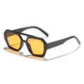 Retro irregular sunglasses with double bridge, black frame and orange lenses for women. - Black Frame Orange Lens