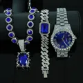 Luxuriöses Herren-Schmuckset in Silber und Blau mit Kette Armband und Armbanduhr - Nur Kollektion (Ohne Geschenkbox) / Silber/Blauer Zirkonia