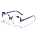 Elegante montatura per occhiali quadrata bicolore in viola, tartaruga e azzurro chiaro. - Motivo a fagiolo blu