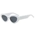 Fashionable white oval cat-eye sunglasses with gold star accents for women's style - Solid White Frame Grey Lens