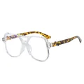 Retro-Pilotenbrille mit Anti-Blaulicht-Gläsern, transparentem Rahmen und Leopardenmuster - Bügel mit Leopardenmuster / Transparentes Weiß Anti-Blaulicht