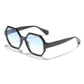 Retro polygon oversized sunglasses with black frame and light blue gradient lenses - Black Frame Gradient Blue