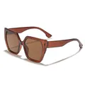 Fashionable translucent brown square cat-eye sunglasses with premium UV protection - Dark Tea Frame Tea Lens