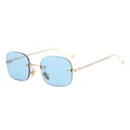 Stylish rimless square sunglasses with light blue lenses and gold-tone metal frame - Gold Frame Blue Lenses