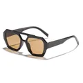 Vintage bohemian irregular double bridge sunglasses with black frames and tan lenses - Black Frame Tea Lens