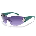 Gafas de sol Y2K oversize degradado púrpura con estrella de plata y patillas verdes - Montura Verde Lentes Doble Gris