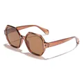 Oversized polygonal sunglasses with vintage transparent brown frames and matching lenses - Dark Tea Frame Tea Lens