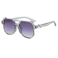 Oversized double bridge aviator sunglasses with grey frame and purple gradient lenses - Transparent Gray Double Gray Lenses