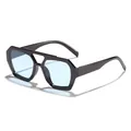 Retro irregular double bridge sunglasses with black frame and light blue lenses - Black Frame Blue Lens
