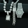 Luxuriöses silbernes Eist-Uhren-Halsketten- und Armbandset mit großem Kristallanhänger - Nur Kollektion (Ohne Geschenkbox) / Silber Weißer Strass