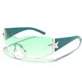 Gafas de sol tipo escudo verdes de moda con detalle de estrella y protección UV400 - Montura Verde Lente Verde Degradado