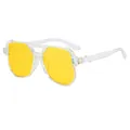 Retro oversized double bridge aviator sunglasses with clear frames and yellow lenses - Clear Frame Orange Lens