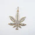 Hip-hop iced-out leaf pendant necklace with glittering white rhinestones in gold finish - Pendant Only / Gold