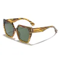 Oversized square cat-eye sunglasses featuring brown striped frames and dark green lenses - Tea Stripe Frame Green Lens