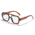 Retro leopard tortoise double-bridge sunglasses with light blue lenses for women. - Tortoise Blue