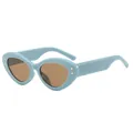 Lichtblauwe ovale cat-eye zonnebril met gouden sternagels en donkerbruine glazen - Blauw Frame Thee Glazen