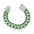 Vista dettagliata di un bracciale a maglia cubana con molti strass verdi brillanti - 8 pollici (20cm) / Argento-Verde Mimetico