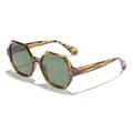 Retro vintage oversized polygon sunglasses with tortoiseshell frames and green lenses - Tea Stripe Frame Green Lens