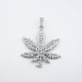 Iced out silver maple leaf pendant with sparkling rhinestones for hip hop jewelry style - Pendant Only / Silver