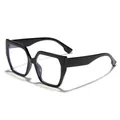 Classic oversized black square cat-eye glasses with clear blue light blocking lenses - Bright Black Frame Anti-Blue Light