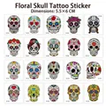 Colorful Day of the Dead sugar skull temporary tattoo stickers set for Halloween - W Series Day Of The Dead Skull Set (20 Sheets) / 5.5x6cm, 20 Sheets Pack
