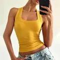 Levendige gele geribbelde U-hals slim-fit cropped tanktop voor de zomermode van dames - Geel