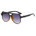 Retro aviator sunglasses with purple gradient lenses and large double bridge frame - Black Over Leopard Frame Double Gray Lens